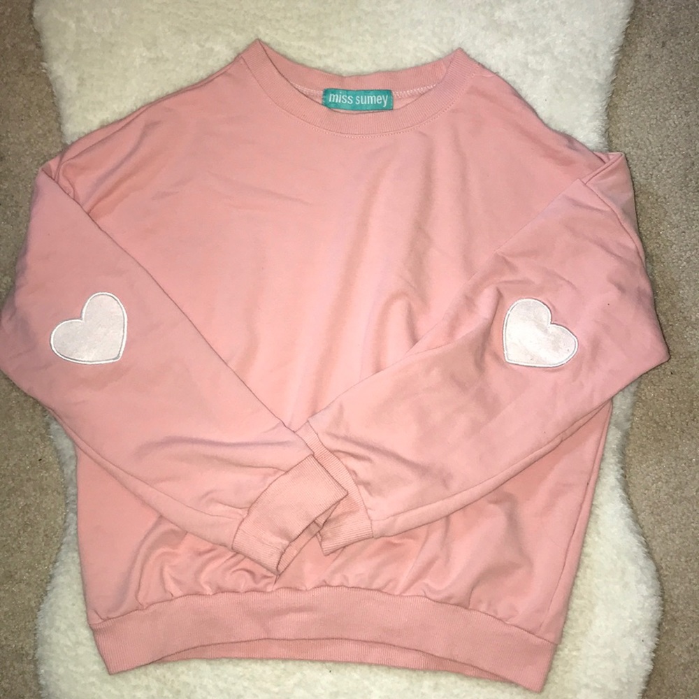Pink Heart-Sleeved Embroided Sweatshirt